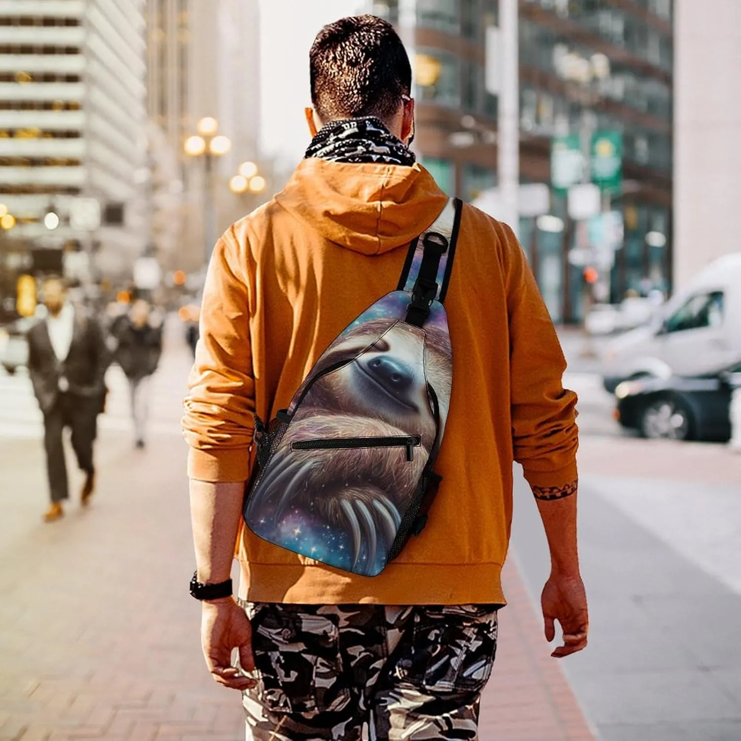 Mens Crossbody Sling Bag Chest Backpack with Adjustable Shoulder Strap Fanny Pack Gym Bag Blue Nebula Sloth Shoulder Daypack