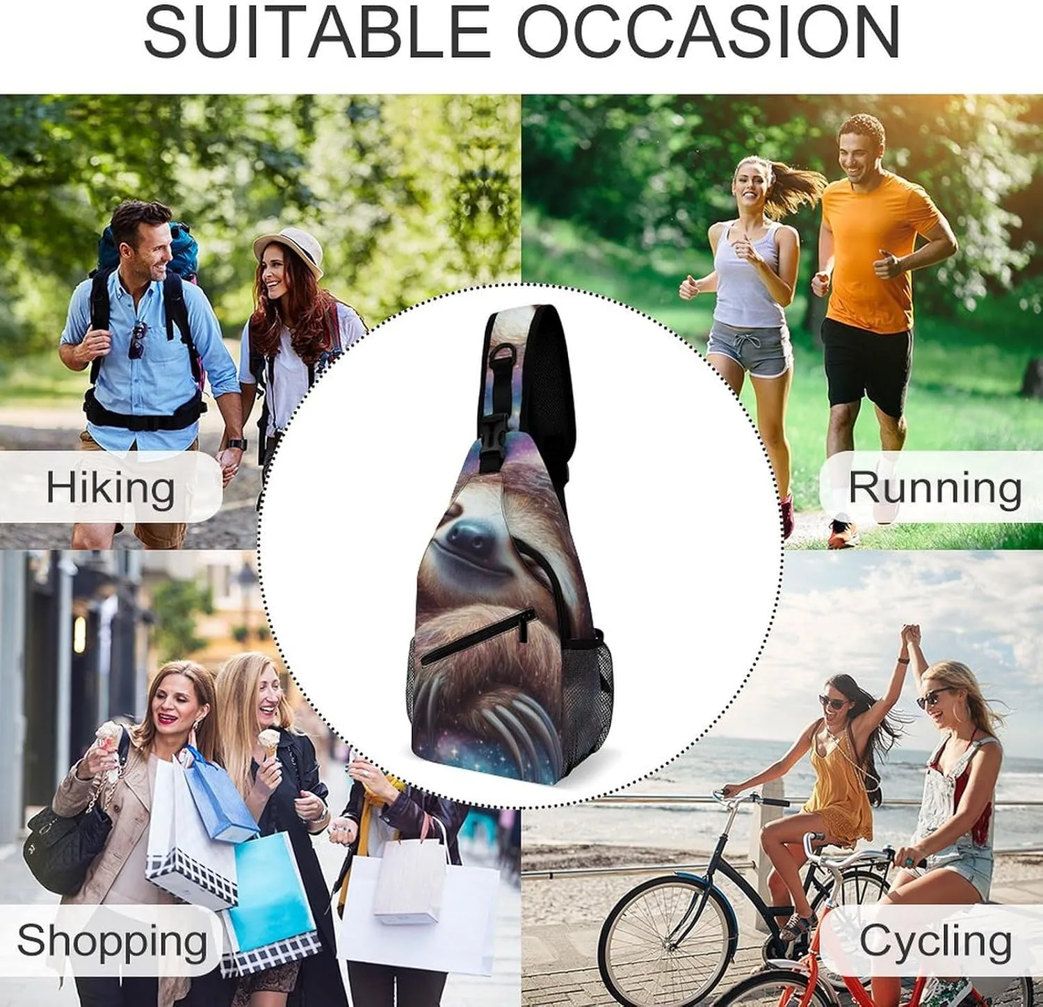 Mens Crossbody Sling Bag Chest Backpack with Adjustable Shoulder Strap Fanny Pack Gym Bag Blue Nebula Sloth Shoulder Daypack