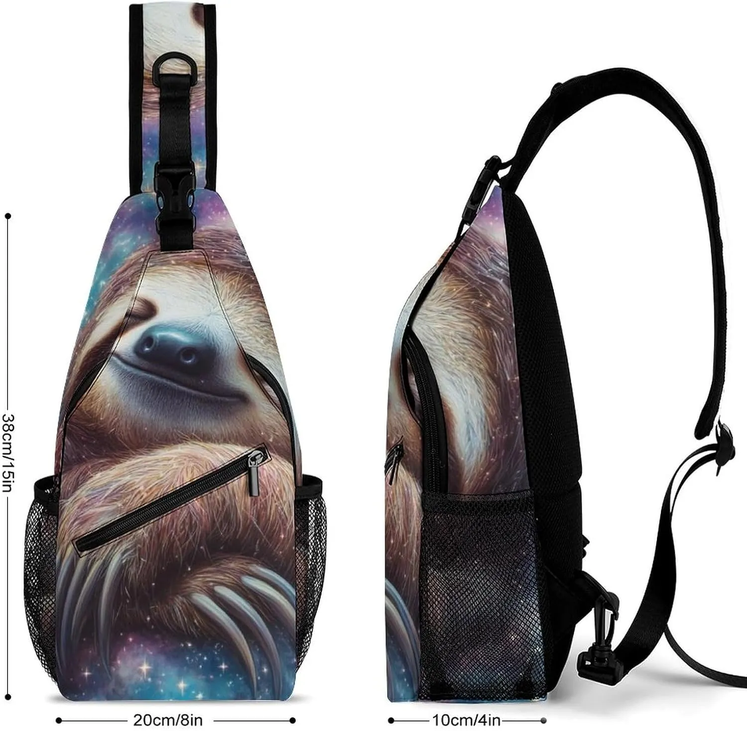 Mens Crossbody Sling Bag Chest Backpack with Adjustable Shoulder Strap Fanny Pack Gym Bag Blue Nebula Sloth Shoulder Daypack
