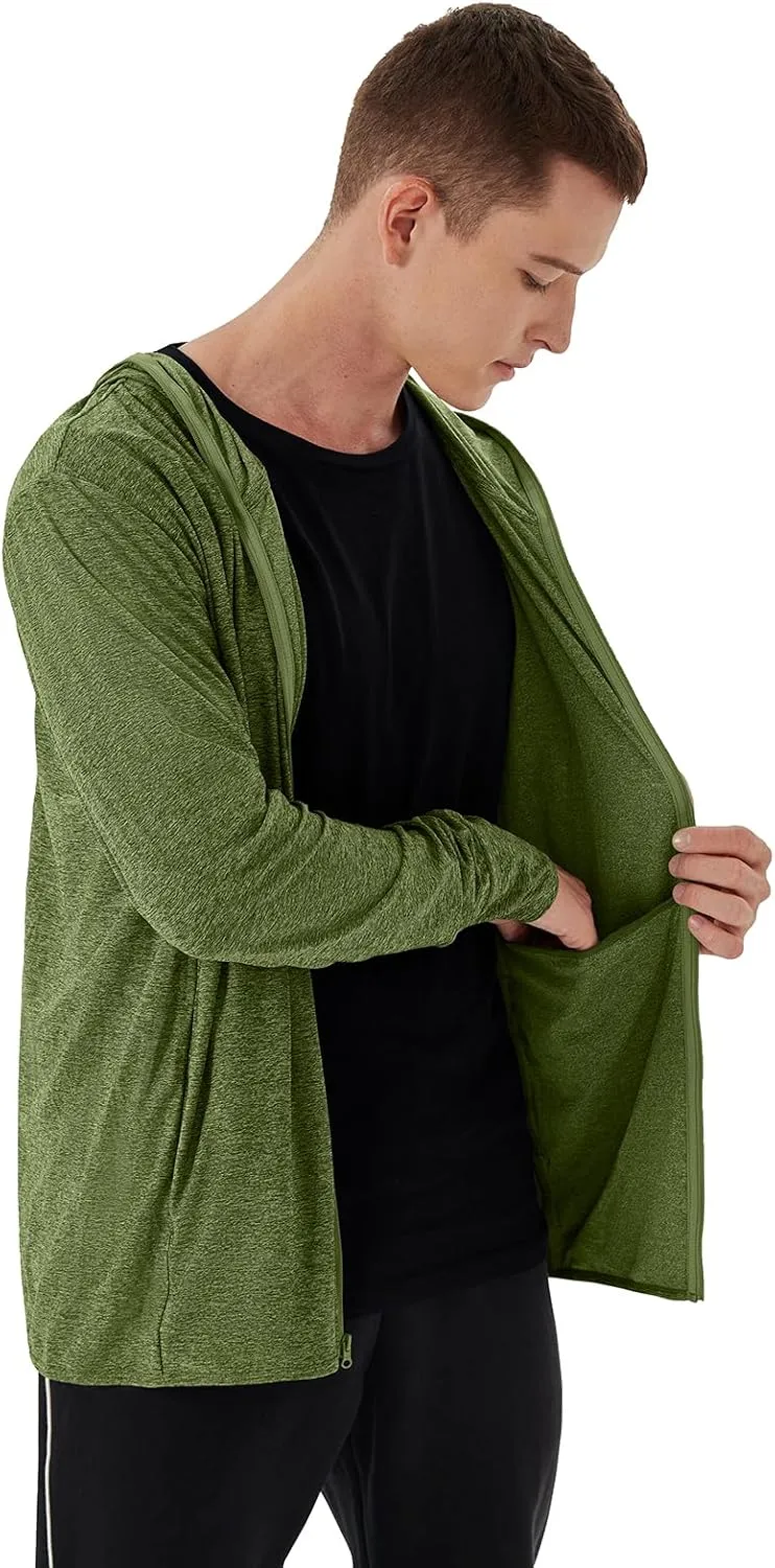 Men's Full Zip Workout Athletic Jackets Lightweight Running Jacket Breathable Hooded Jacket with Thumb Holes