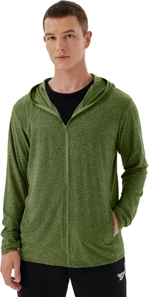 Men's Full Zip Workout Athletic Jackets Lightweight Running Jacket Breathable Hooded Jacket with Thumb Holes