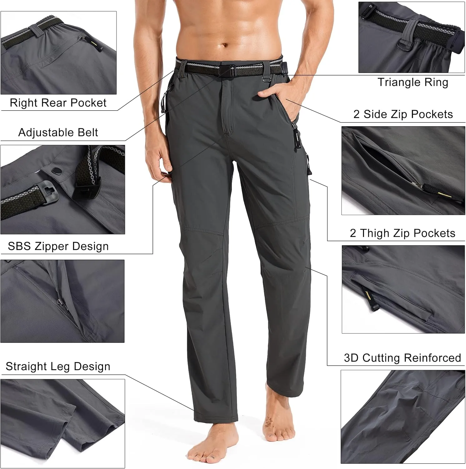 Men's Hiking Cargo Pants Quick-Dry Outdoor Water Resistant Lightweight Mountain Breathable Zipper Pocket Work Pants