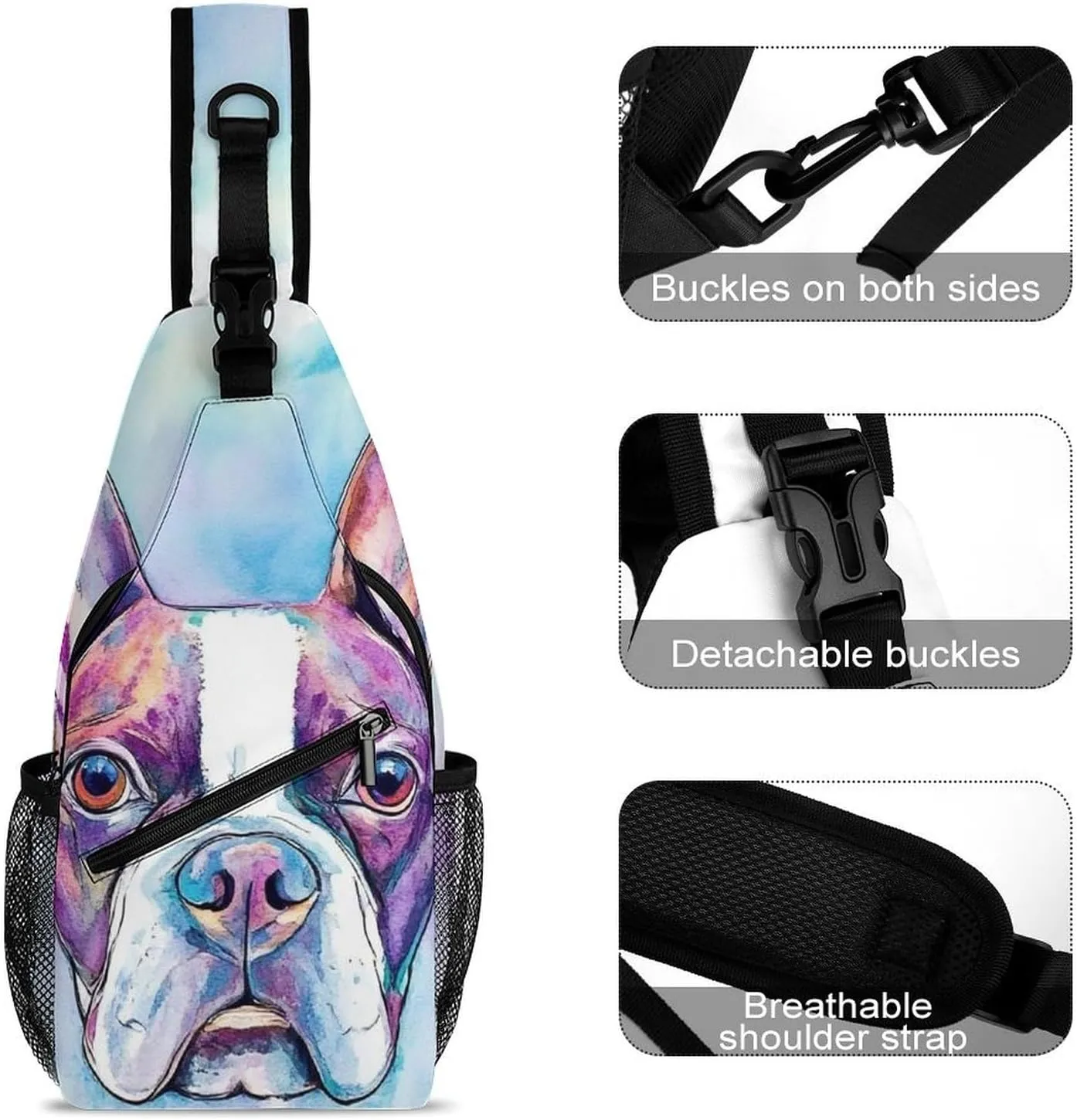 Mens Travel Crossbody Sling Bag, Large Capacity Gym Shoulder Backpack Pitbull Pet Dog Art Gym Chest Bag for Running Hiking