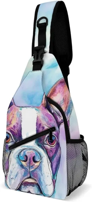 Mens Travel Crossbody Sling Bag, Large Capacity Gym Shoulder Backpack Pitbull Pet Dog Art Gym Chest Bag for Running Hiking