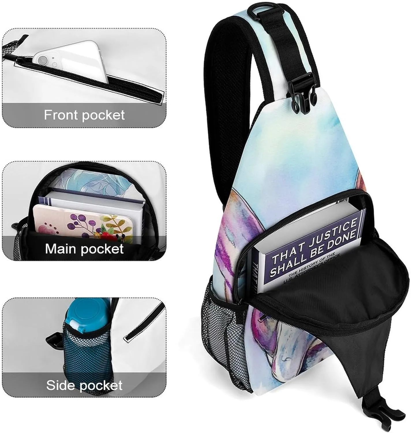 Mens Travel Crossbody Sling Bag, Large Capacity Gym Shoulder Backpack Pitbull Pet Dog Art Gym Chest Bag for Running Hiking
