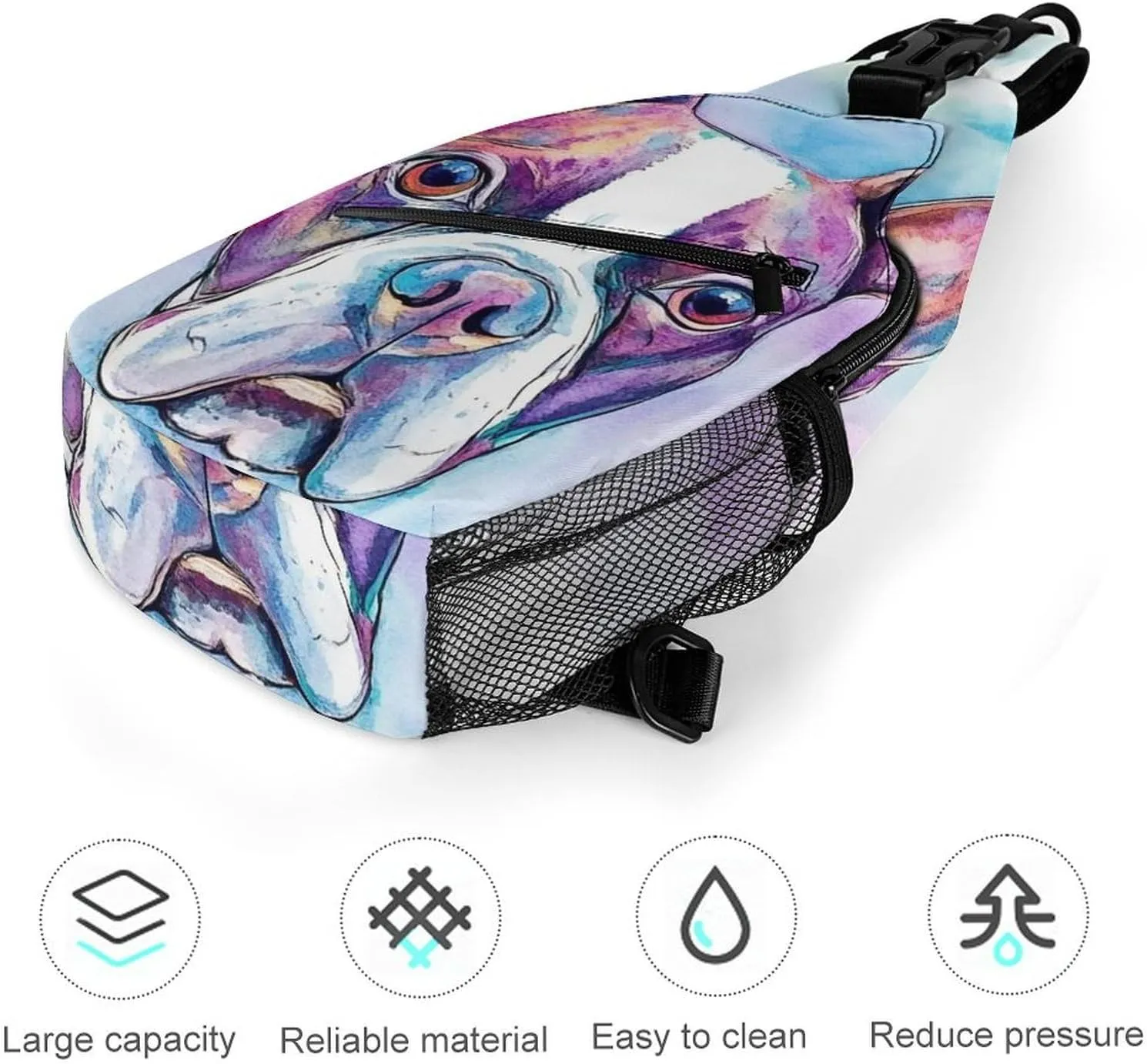 Mens Travel Crossbody Sling Bag, Large Capacity Gym Shoulder Backpack Pitbull Pet Dog Art Gym Chest Bag for Running Hiking