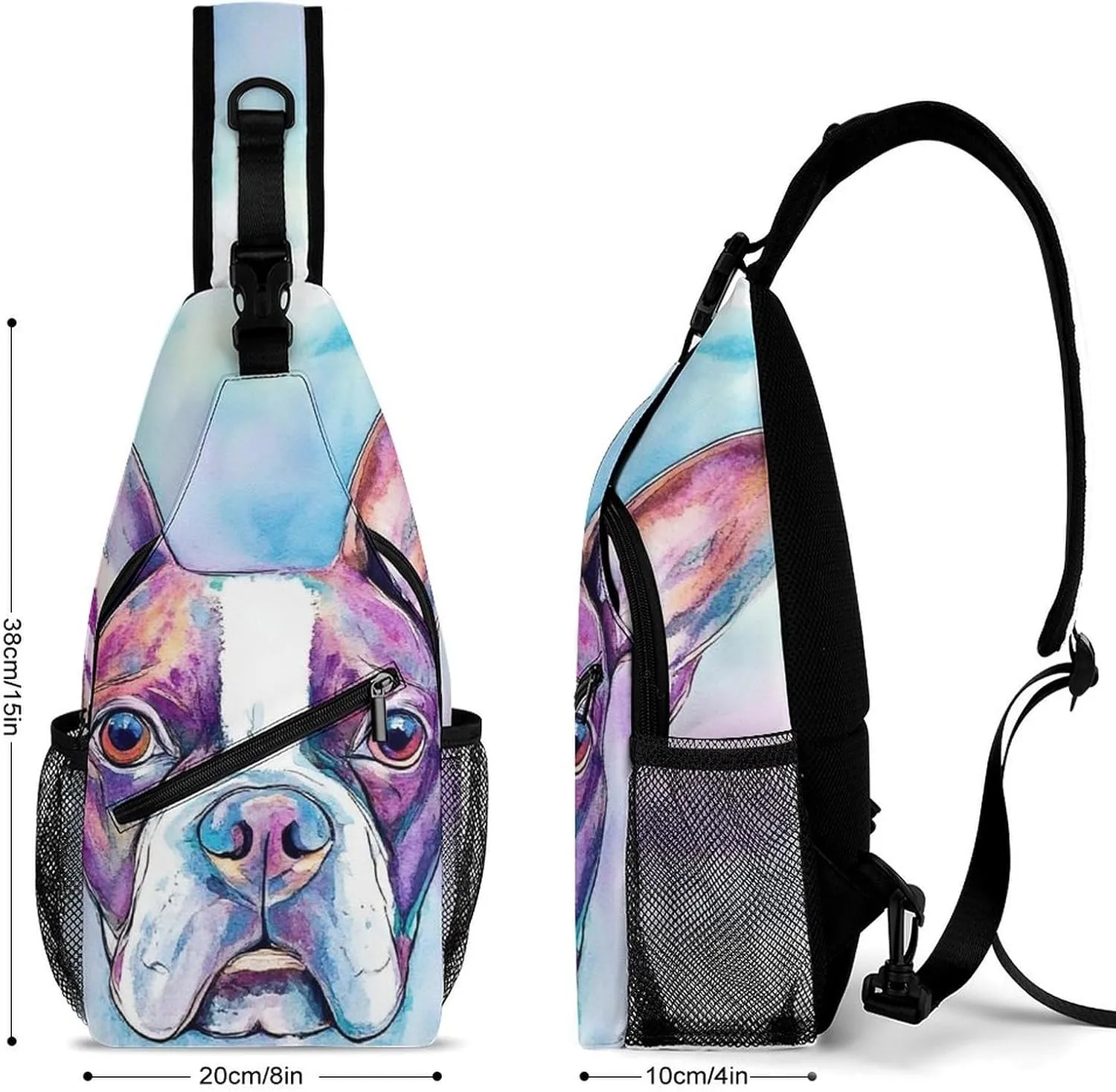 Mens Travel Crossbody Sling Bag, Large Capacity Gym Shoulder Backpack Pitbull Pet Dog Art Gym Chest Bag for Running Hiking