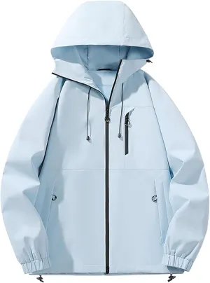 Men's Waterproof Lightweight Rain Jacket Breathable Active Outdoor Hiking Hooded Raincoat Casual Windbreaker Jackets