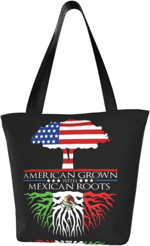 Mexican American Flag Women's Tote Bag Lightweight Shoulder Bag Shopping Handbag Large Capacity Handbag With Zipper