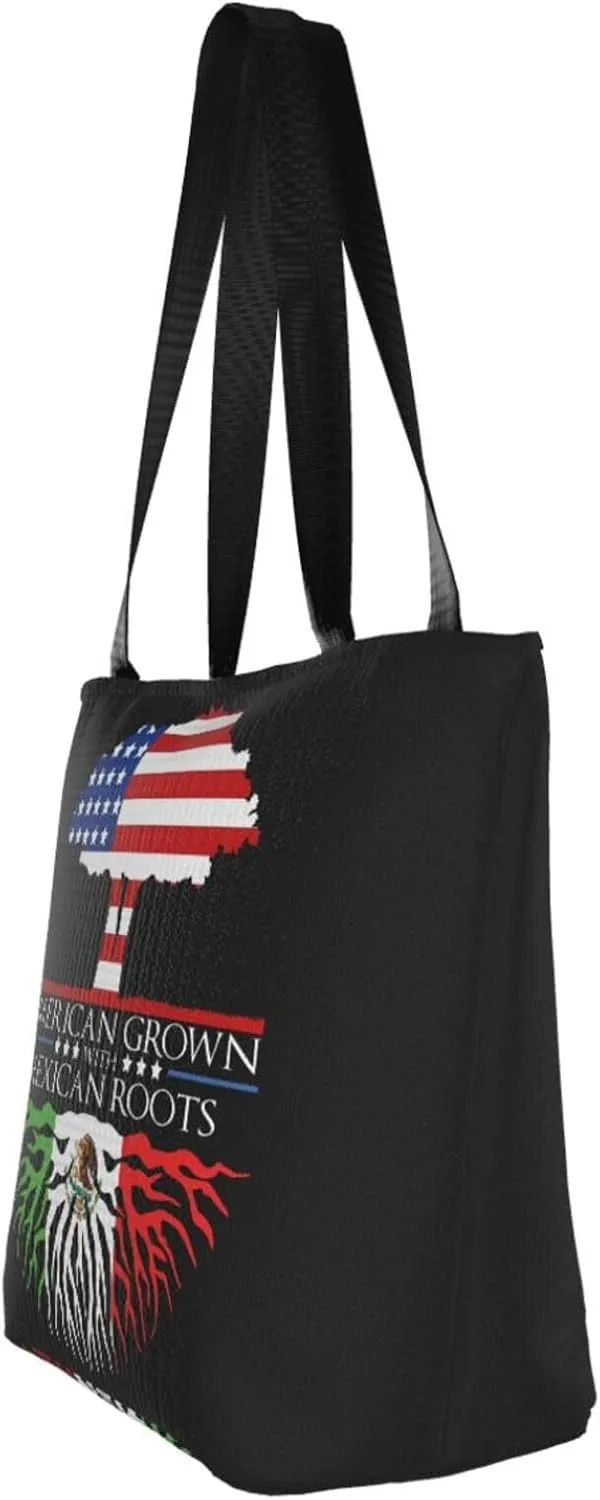 Mexican American Flag Women's Tote Bag Lightweight Shoulder Bag Shopping Handbag Large Capacity Handbag With Zipper