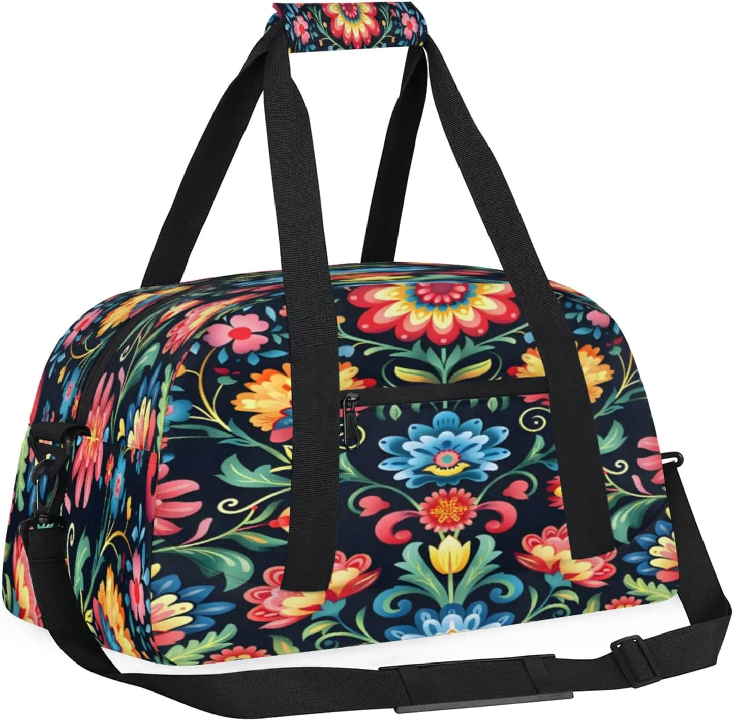 Mexico Otomi Style Floral Small Gym Bag 18 inch Carry On Duffel Bag for Weekender Travel Sports Workout Yoga Gymnastics Dance Ballet