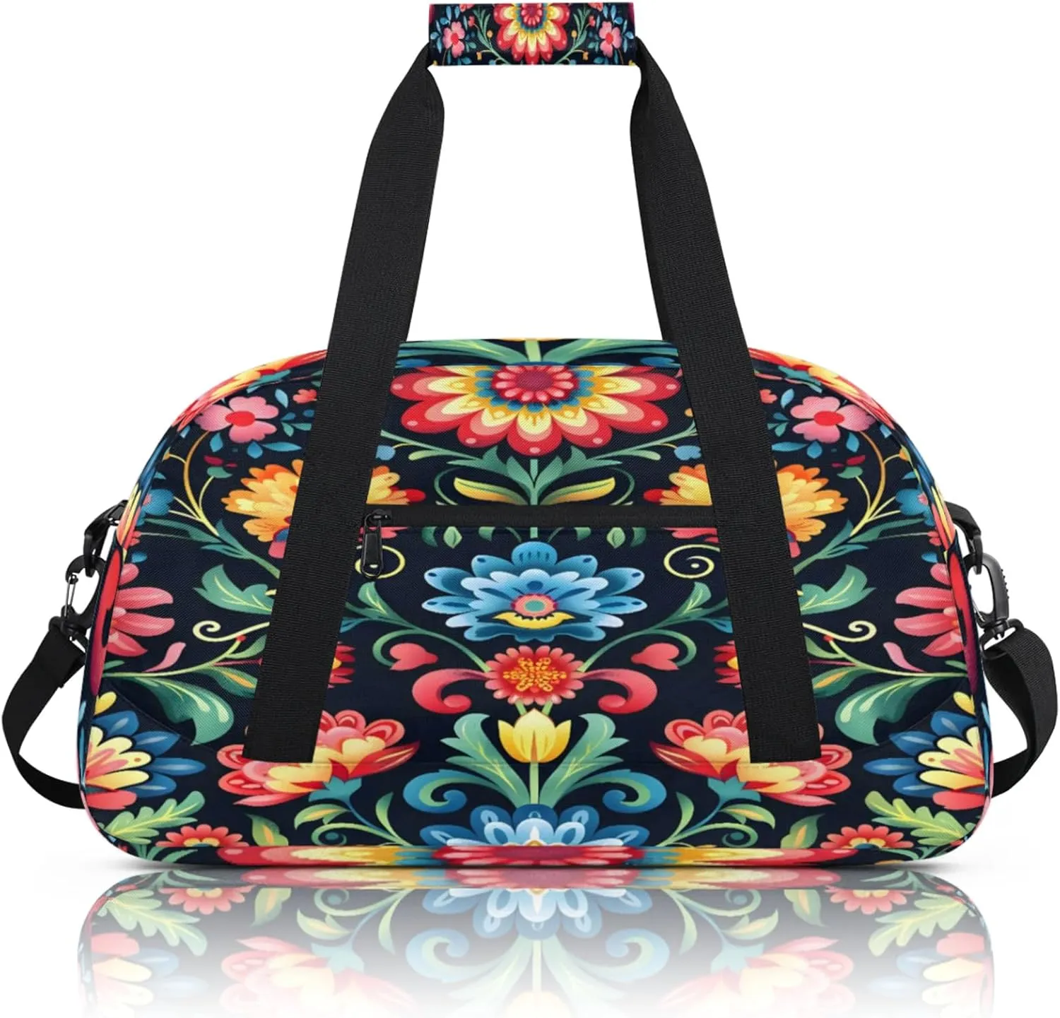 Mexico Otomi Style Floral Small Gym Bag 18 inch Carry On Duffel Bag for Weekender Travel Sports Workout Yoga Gymnastics Dance Ballet