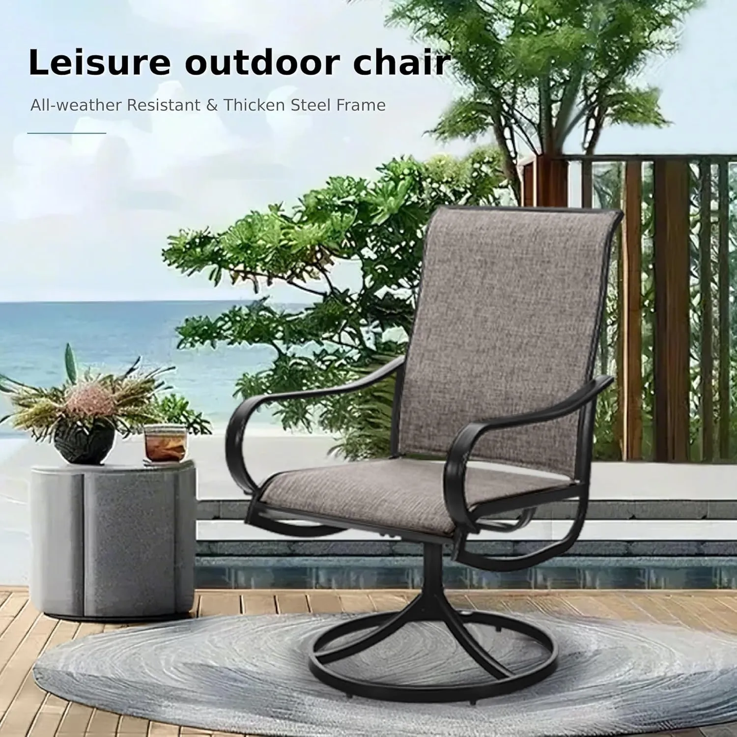 MFSTUDIO Swivel Patio Dining Chairs Set of 2, Outdoor Dining Chairs with Breathable Quick-Drying Textilene Fabric & Sturdy Metal Frame, All Weather Outdoor Furniture Chairs for Deck, Bistro, and Lawn