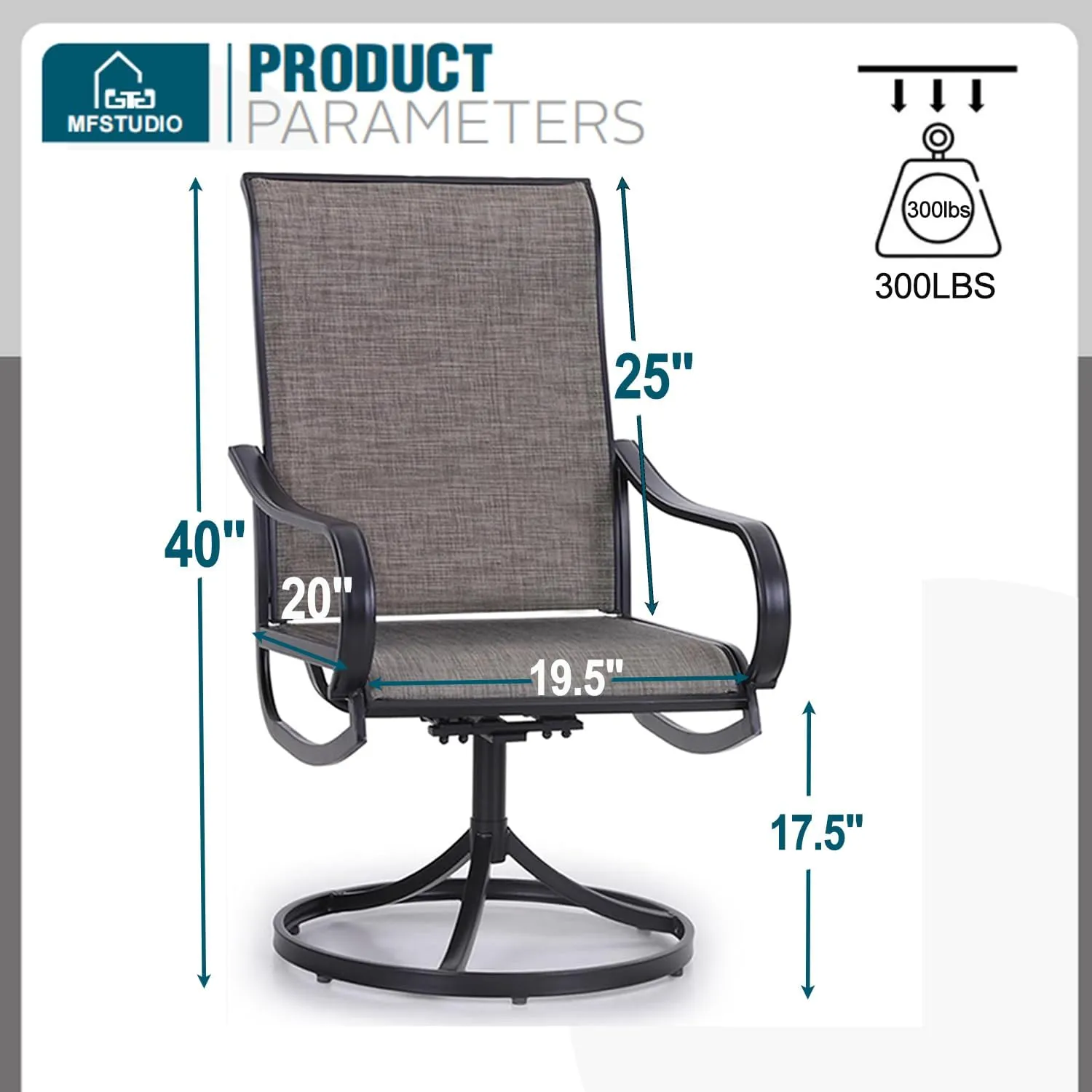 MFSTUDIO Swivel Patio Dining Chairs Set of 2, Outdoor Dining Chairs with Breathable Quick-Drying Textilene Fabric & Sturdy Metal Frame, All Weather Outdoor Furniture Chairs for Deck, Bistro, and Lawn