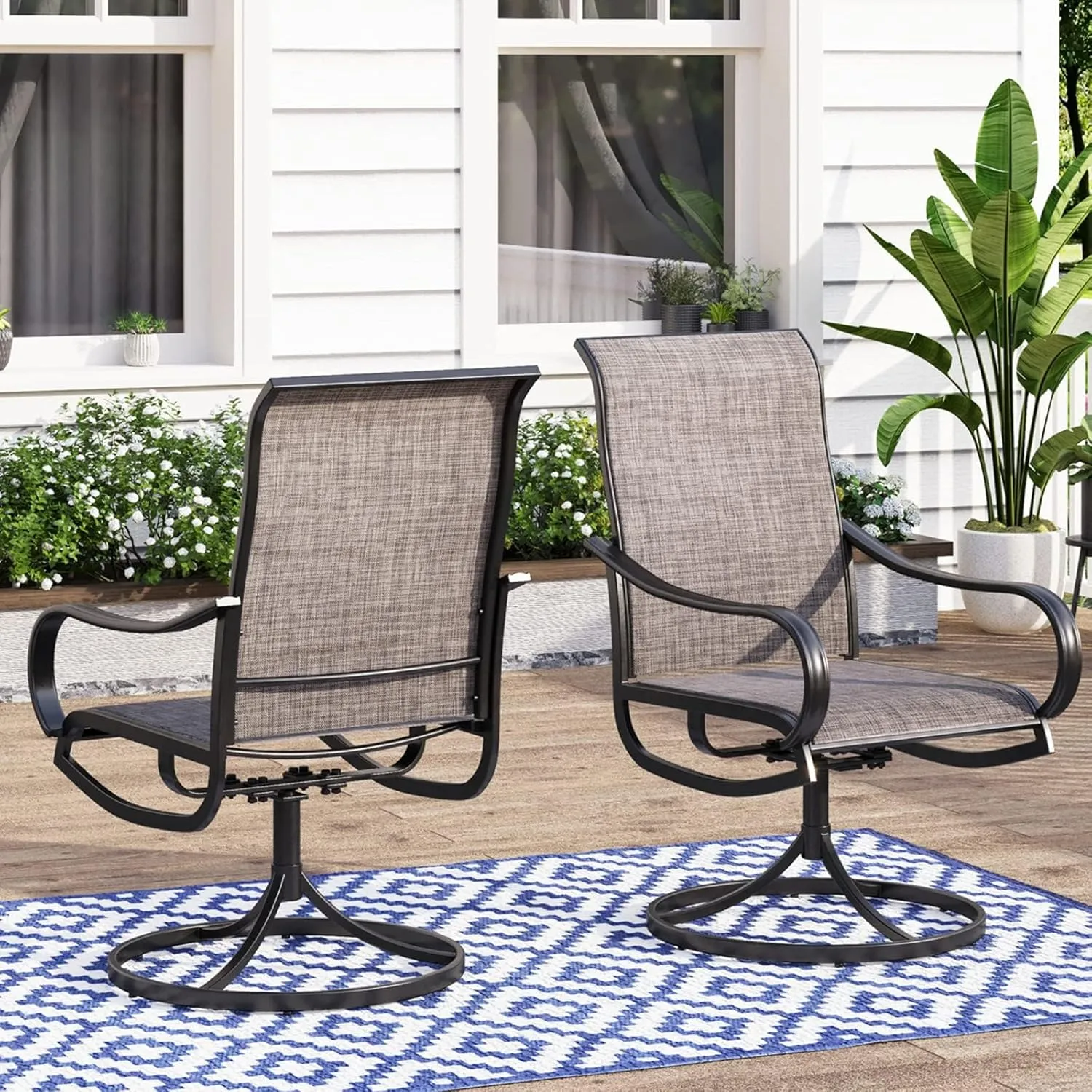 MFSTUDIO Swivel Patio Dining Chairs Set of 2, Outdoor Dining Chairs with Breathable Quick-Drying Textilene Fabric & Sturdy Metal Frame, All Weather Outdoor Furniture Chairs for Deck, Bistro, and Lawn