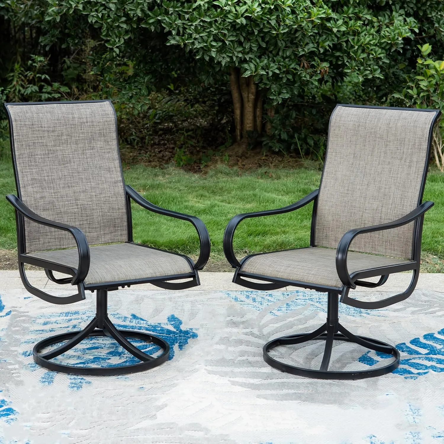 MFSTUDIO Swivel Patio Dining Chairs Set of 2, Outdoor Dining Chairs with Breathable Quick-Drying Textilene Fabric & Sturdy Metal Frame, All Weather Outdoor Furniture Chairs for Deck, Bistro, and Lawn