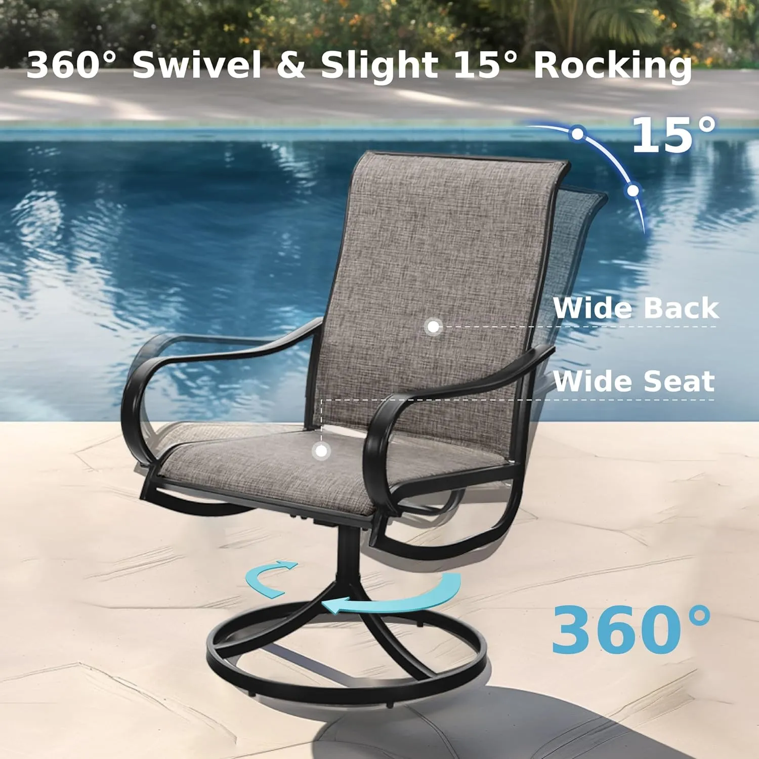 MFSTUDIO Swivel Patio Dining Chairs Set of 2, Outdoor Dining Chairs with Breathable Quick-Drying Textilene Fabric & Sturdy Metal Frame, All Weather Outdoor Furniture Chairs for Deck, Bistro, and Lawn
