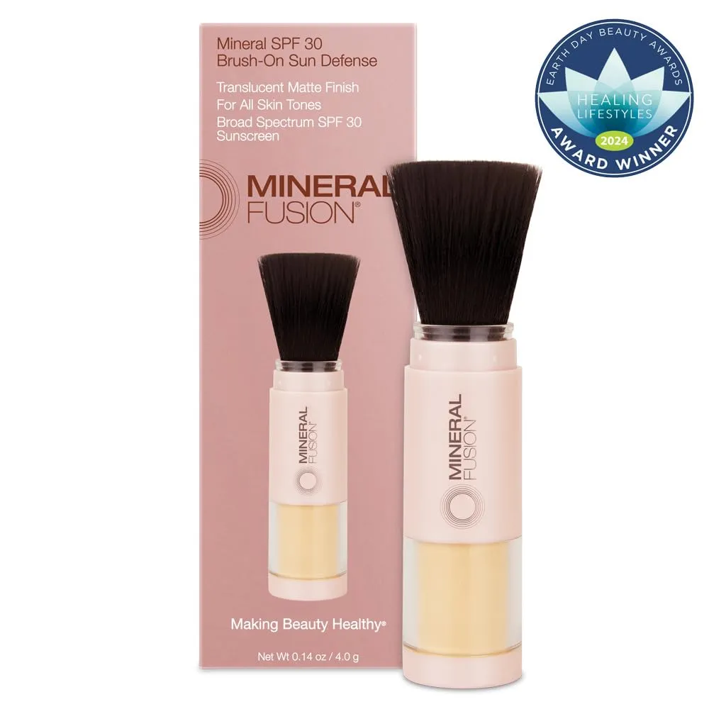 Mineral Fusion Brush-On Powder Sunscreen for Face, SPF 30, Invisible Mineral Sunscreen, UVA UVB protection, Non Toxic and Hypoallergenic, 0.14 oz