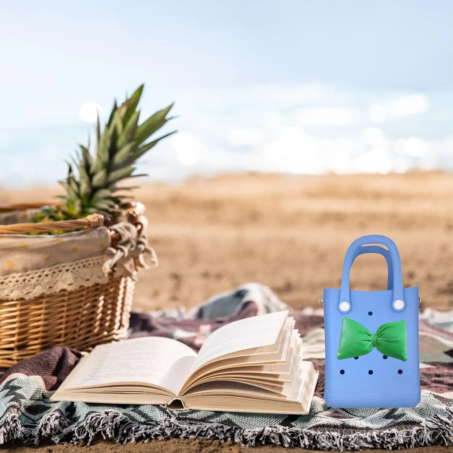 Mini Rubber tote bag, Rubber Beach Tote, Lightweight Washable Tote for Beach Pool Travel (Blue Green)