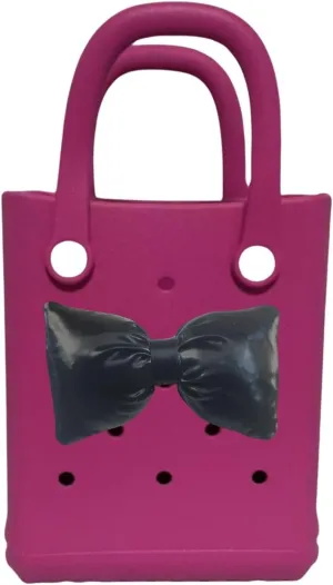 Mini Rubber tote bag, Rubber Beach Tote, Lightweight Washable Tote for Beach Pool Travel (Haute Pink Black)