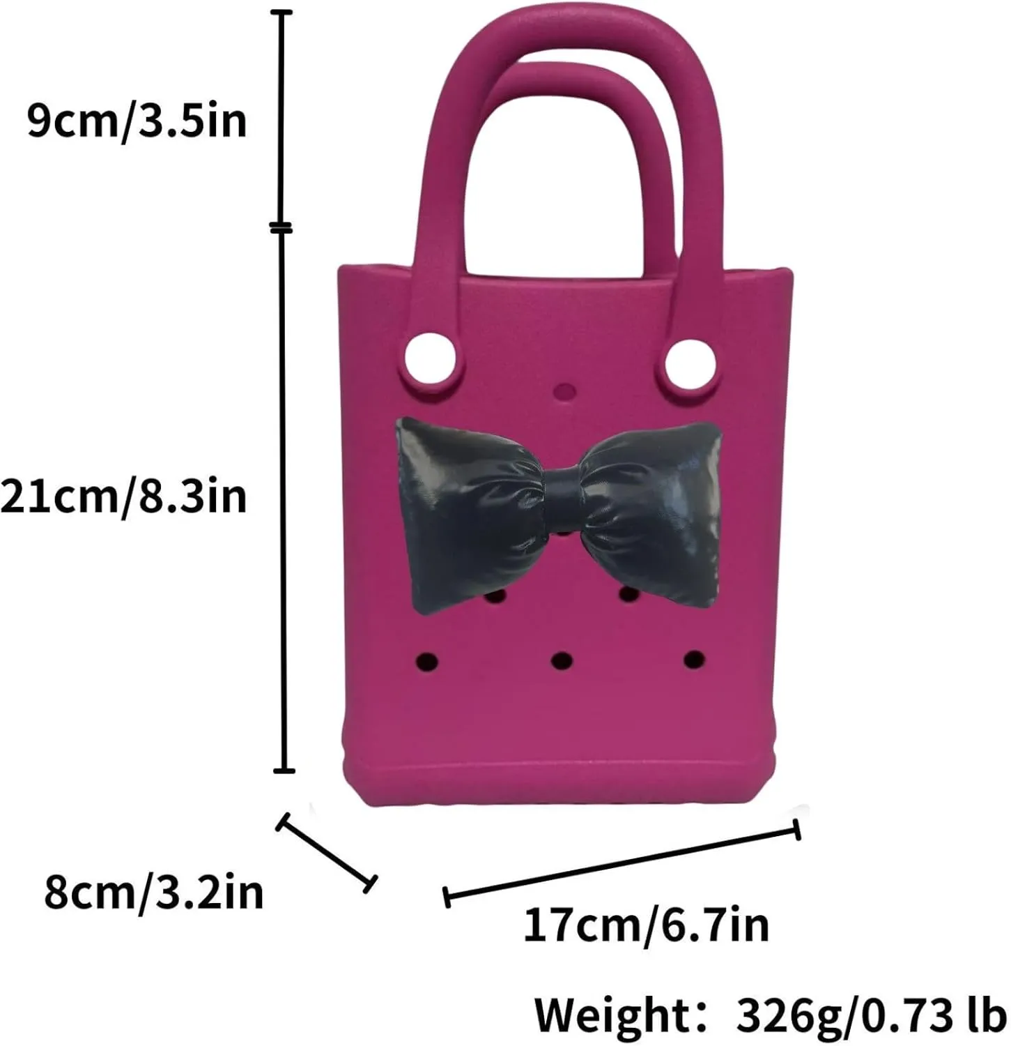 Mini Rubber tote bag, Rubber Beach Tote, Lightweight Washable Tote for Beach Pool Travel (Haute Pink Black)