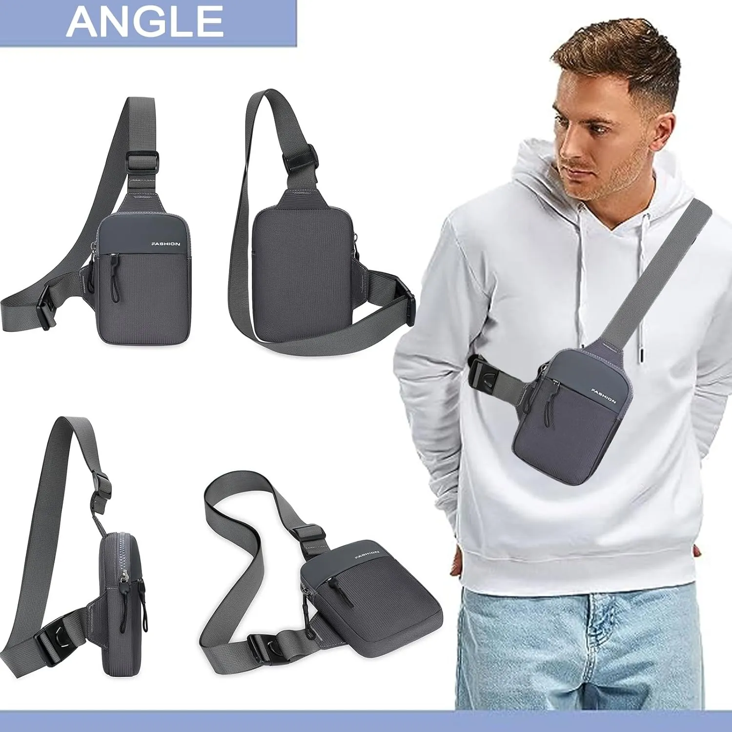 Mini Sling Bag Men Small Crossbody Bag Women Fanny Packs Casual Phone Chest Bag Waterproof Slim Personal Pocket Bag Backpack for Travel Hiking