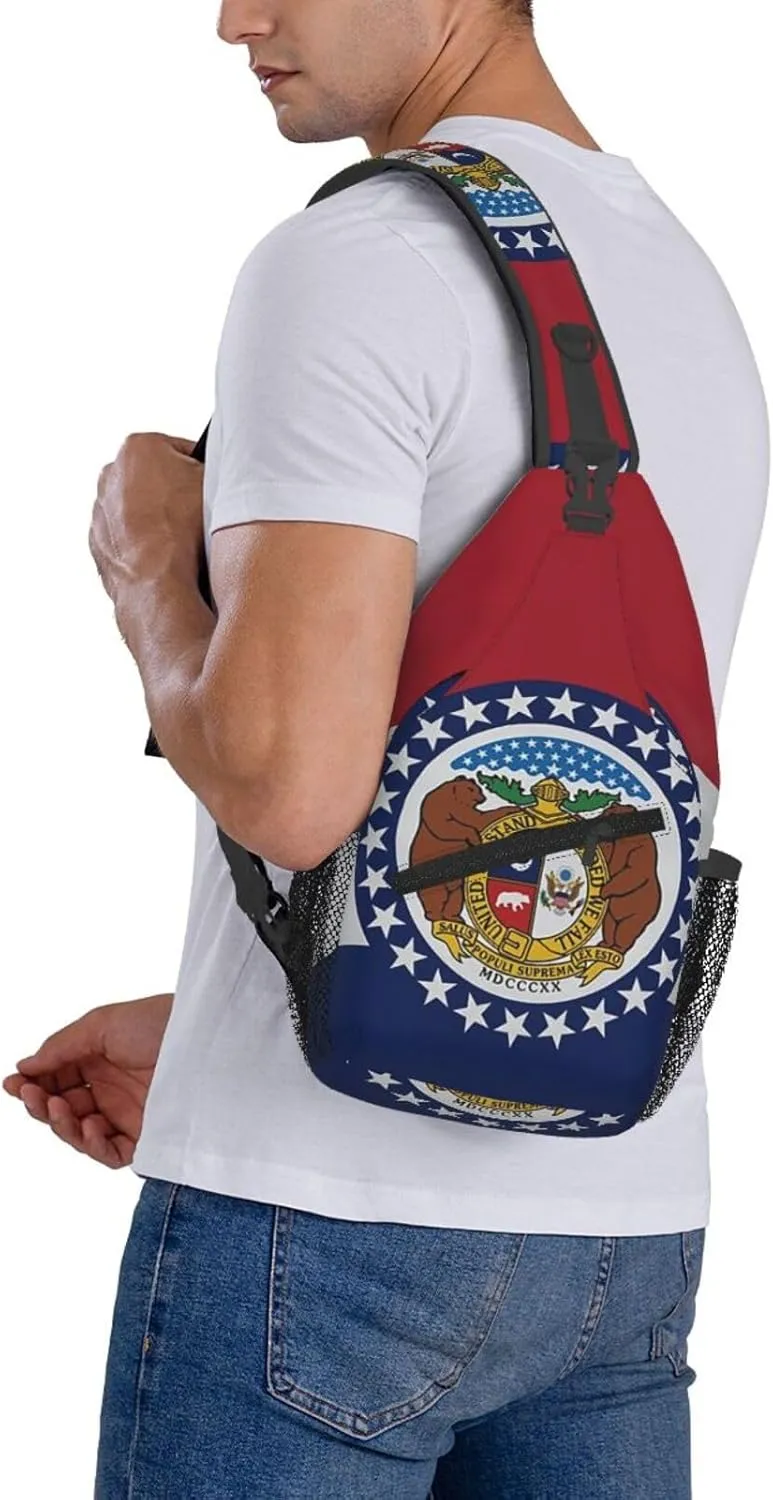 Missouri Flag Crossbody Backpack Dachshunds Dog Chest Bag Lightweight One Strap Backpack Multipurpose Travel Hiking For Men Women