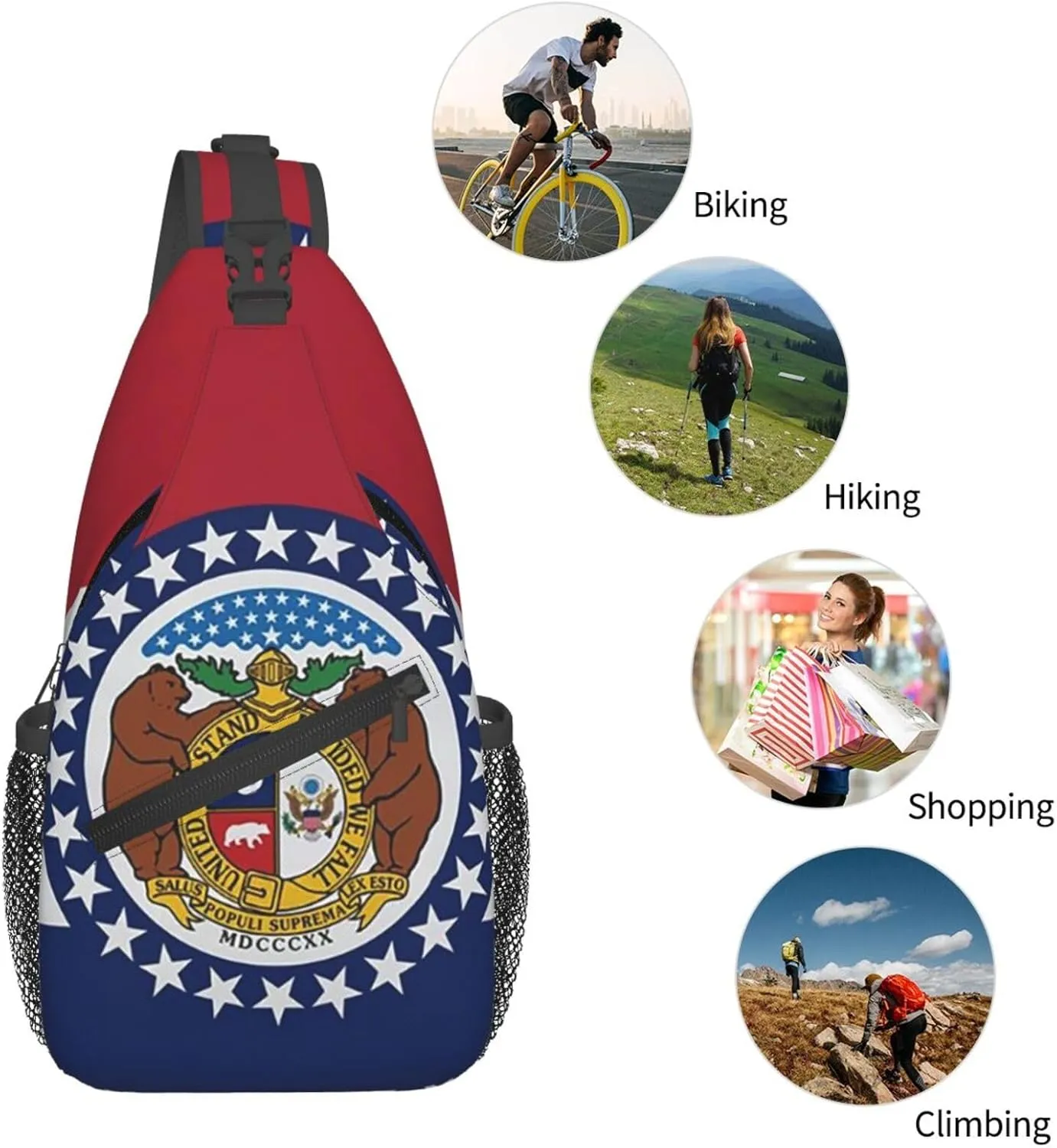 Missouri Flag Crossbody Backpack Dachshunds Dog Chest Bag Lightweight One Strap Backpack Multipurpose Travel Hiking For Men Women