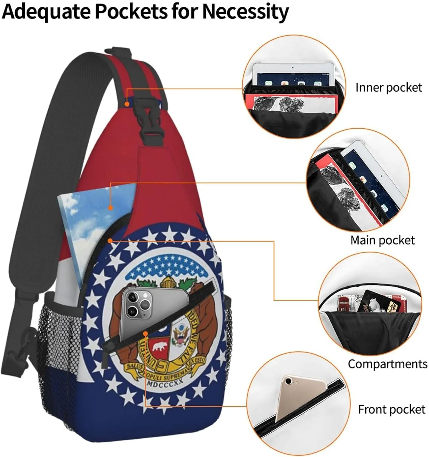Missouri Flag Crossbody Backpack Dachshunds Dog Chest Bag Lightweight One Strap Backpack Multipurpose Travel Hiking For Men Women
