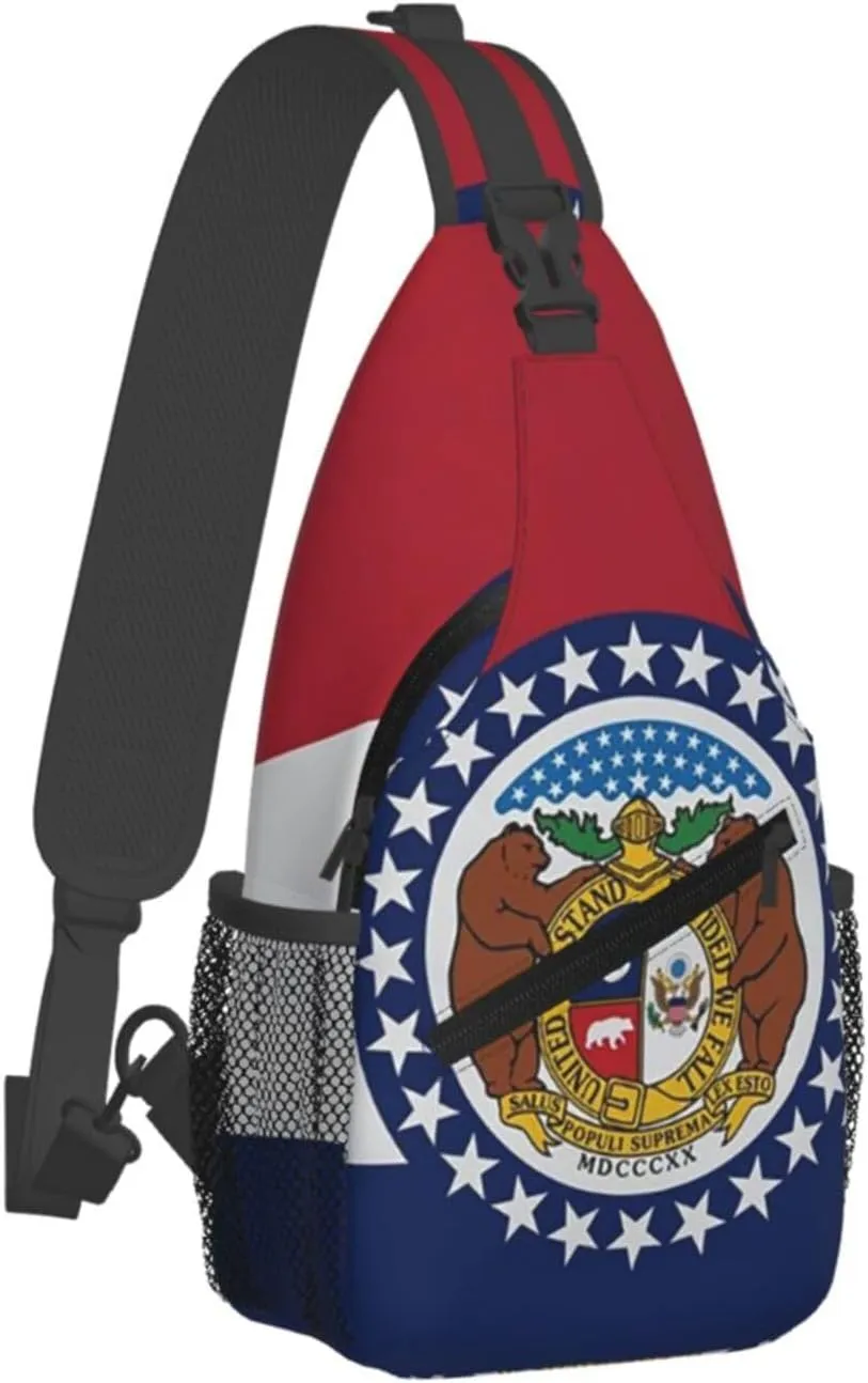Missouri Flag Crossbody Backpack Dachshunds Dog Chest Bag Lightweight One Strap Backpack Multipurpose Travel Hiking For Men Women