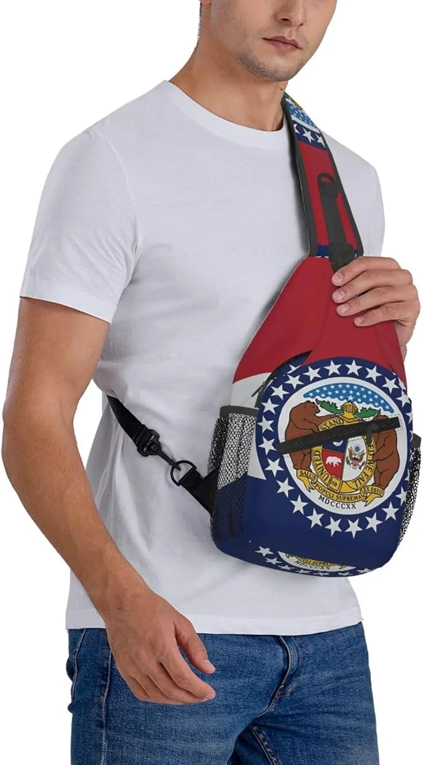Missouri Flag Crossbody Backpack Dachshunds Dog Chest Bag Lightweight One Strap Backpack Multipurpose Travel Hiking For Men Women
