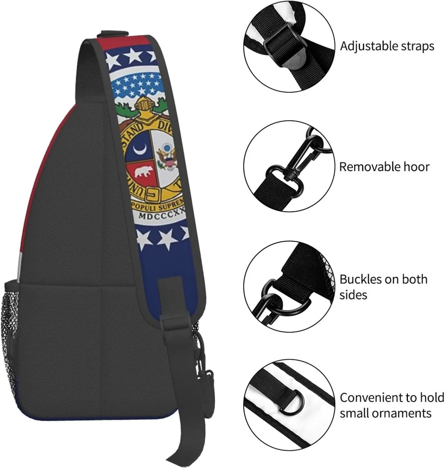Missouri Flag Crossbody Backpack Dachshunds Dog Chest Bag Lightweight One Strap Backpack Multipurpose Travel Hiking For Men Women
