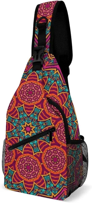 MoBlinko Sling Bag Vintage Ethnic Pattern Women Men Crossbody Sling Backpack Red Adjustable Chest Shoulder Daypack Chest Bag for Hiking Cycling Travel Gift