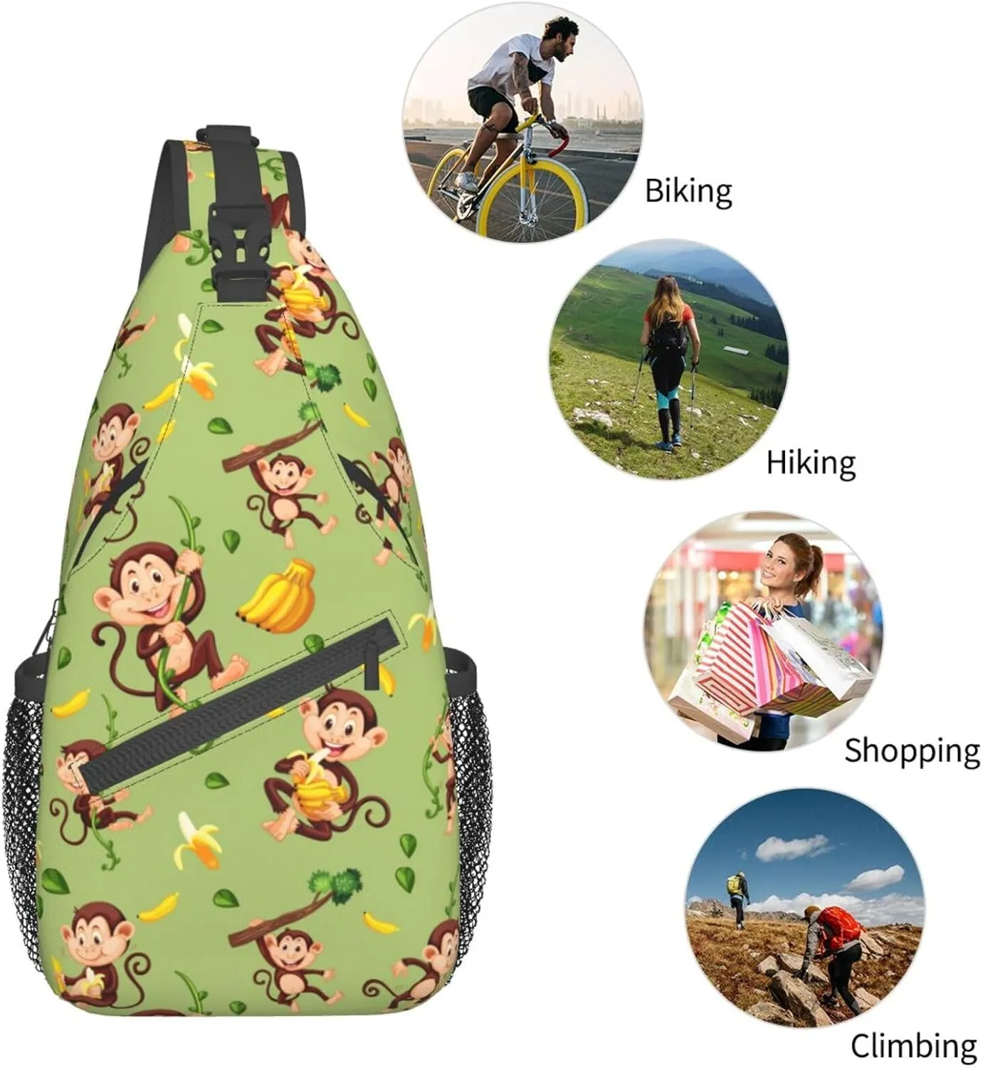 Monkey Shoulder Bag Cute Sling Backpack Daypack Casual Cute Animal Hiking Bag Monkey Backpack Bag Outdoor