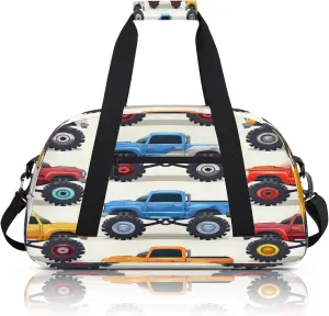 Monster Truck Cars Small Gym Bag 18 inch Carry On Duffel Bag for Weekender Travel Sports Workout Yoga Gymnastics Dance Ballet