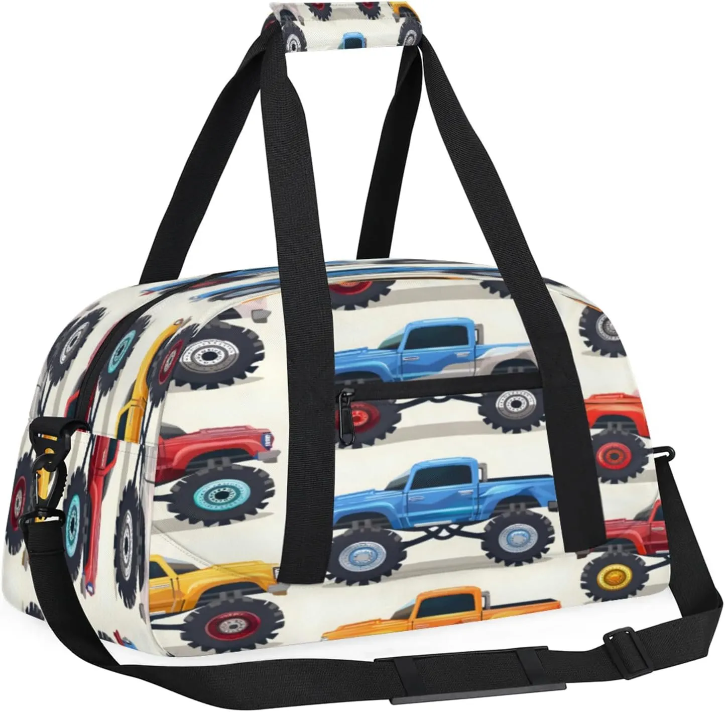 Monster Truck Cars Small Gym Bag 18 inch Carry On Duffel Bag for Weekender Travel Sports Workout Yoga Gymnastics Dance Ballet