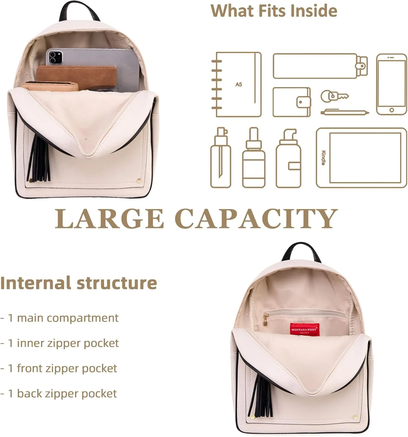 Montana West Medium Backpack Purse for Women Anti Theft Backpack with Secured Zipper & Tassel,MWC-1041BG-BK