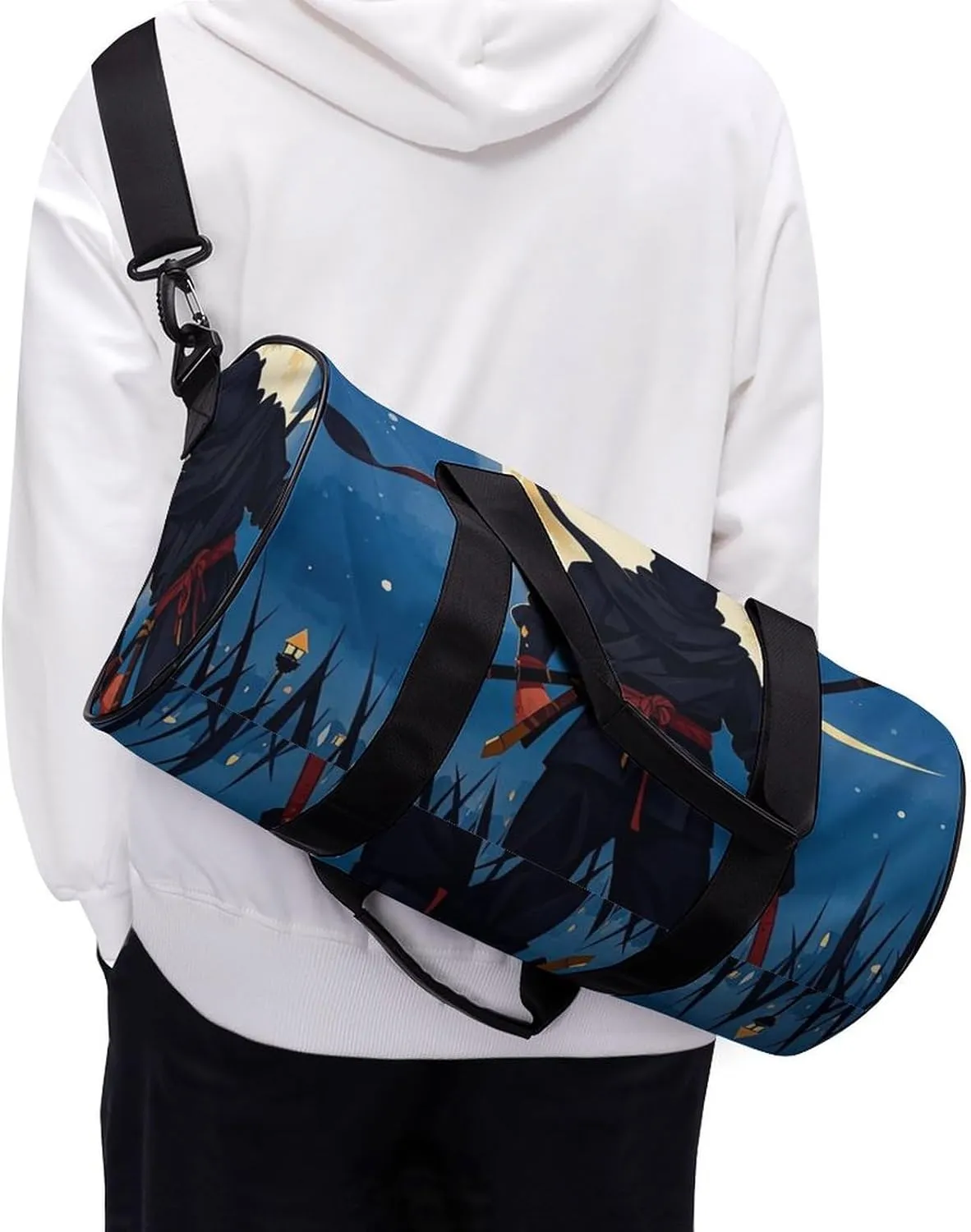 Moonlight Watercolor Style Ninja Gym Bag Small Travel Duffle Bag with Compartment Carry On Weekender Bag for Women Men