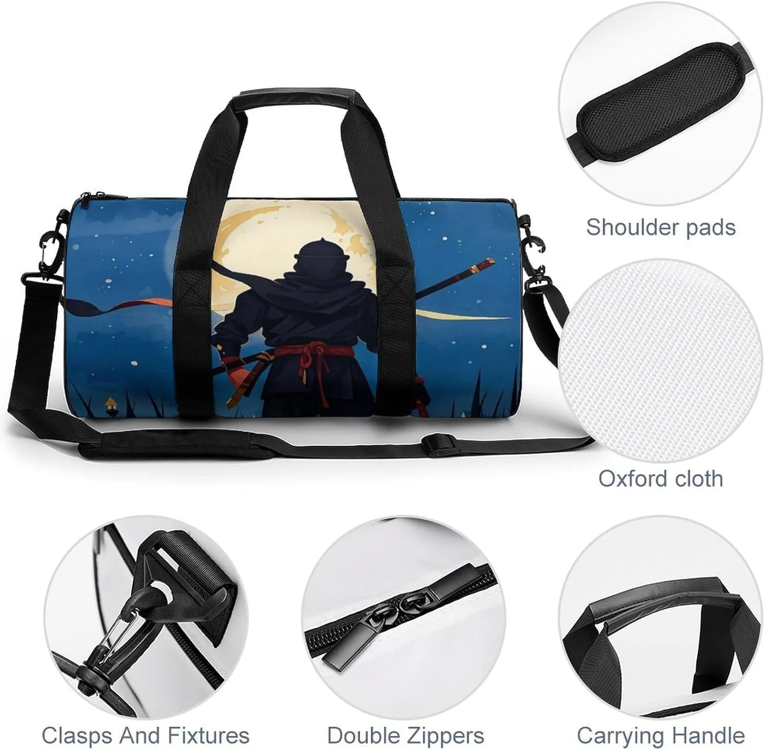Moonlight Watercolor Style Ninja Gym Bag Small Travel Duffle Bag with Compartment Carry On Weekender Bag for Women Men