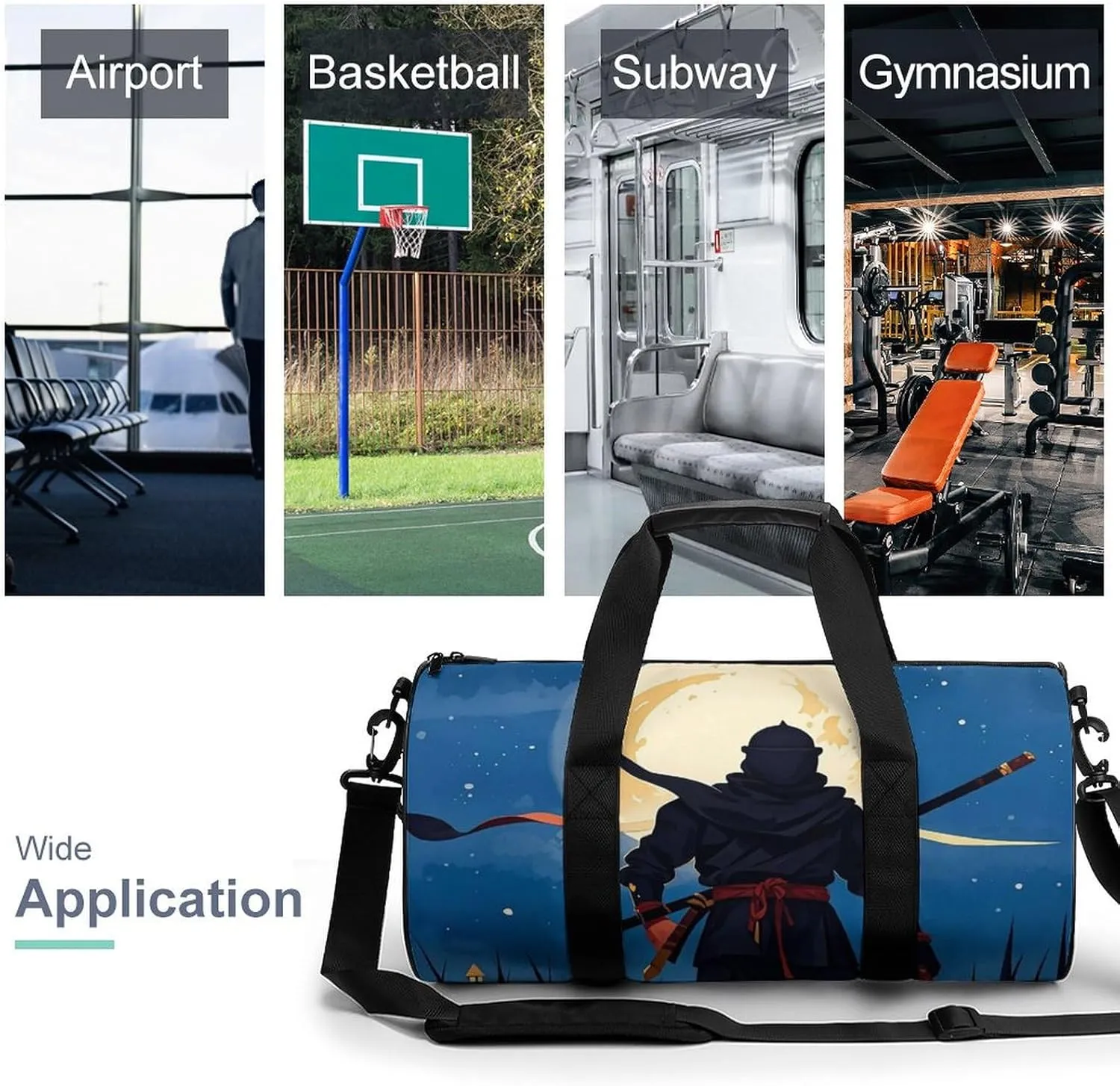 Moonlight Watercolor Style Ninja Gym Bag Small Travel Duffle Bag with Compartment Carry On Weekender Bag for Women Men