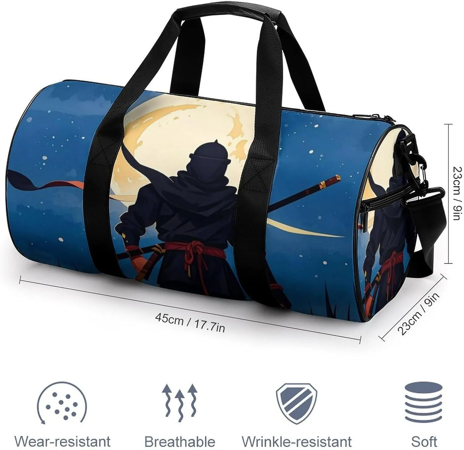 Moonlight Watercolor Style Ninja Gym Bag Small Travel Duffle Bag with Compartment Carry On Weekender Bag for Women Men