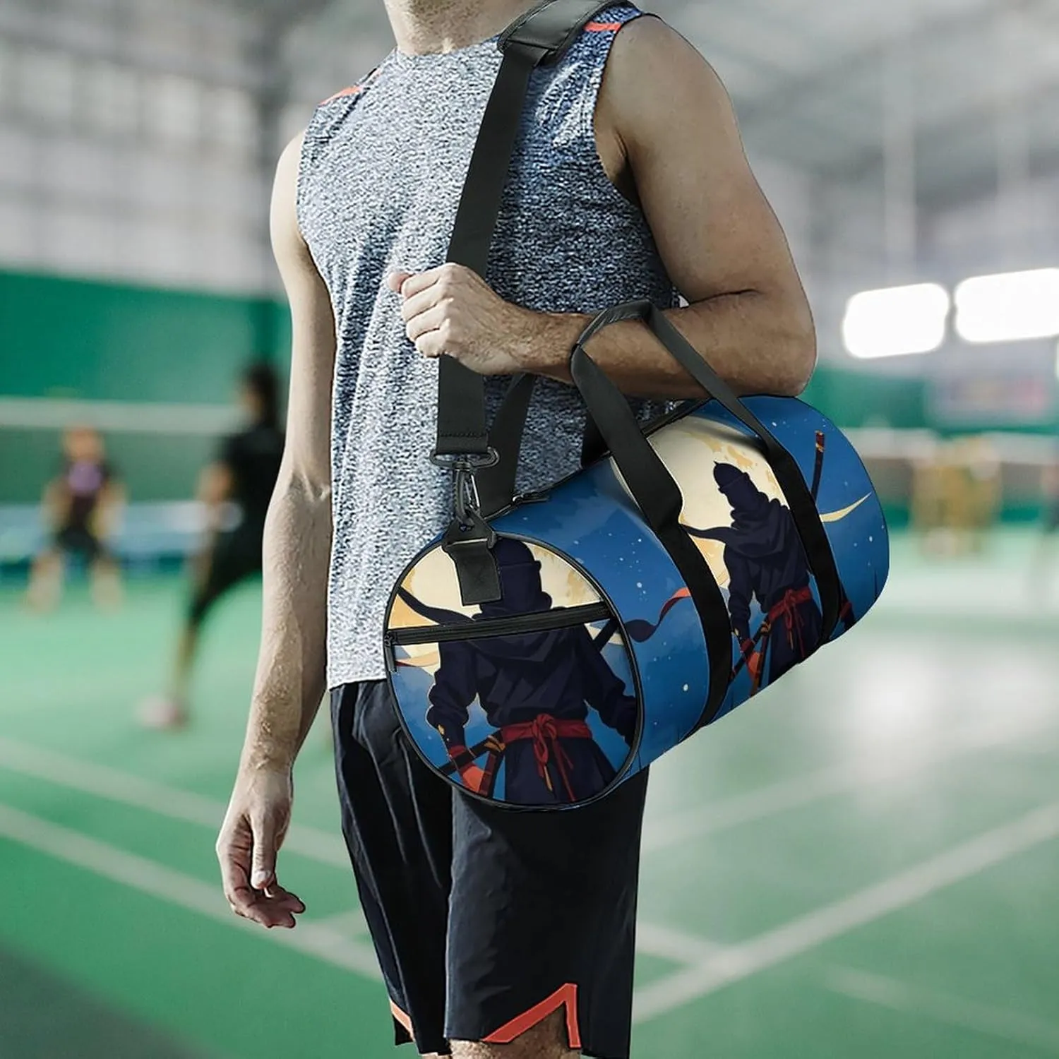 Moonlight Watercolor Style Ninja Gym Bag Small Travel Duffle Bag with Compartment Carry On Weekender Bag for Women Men