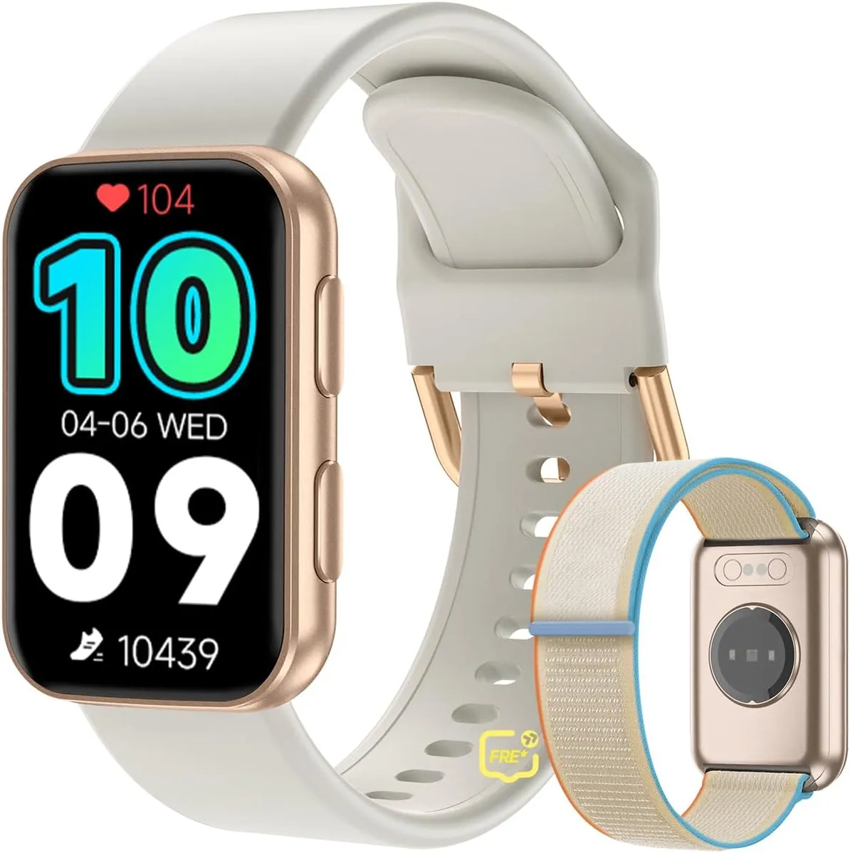 MorePro AIR2 Fitness Tracker, Smart Watch with 24/7 Heart Rate and Blood Pressure, Step Calorie Counter, Sleep & Blood oxy-gen Monitor, IP68 Waterproof Fitness Watch for Women Men Android iOS(Gold)