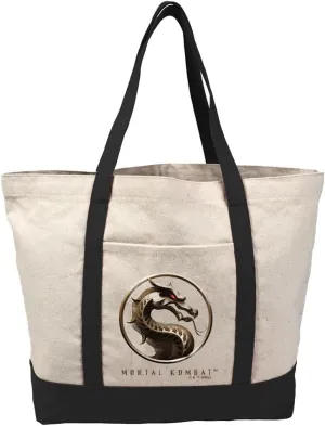 Mortal Kombat Klassic Logo Tote Bag With External Pocket, Reusable Shoulder Bag for Shopping, Beach, Royal Collection