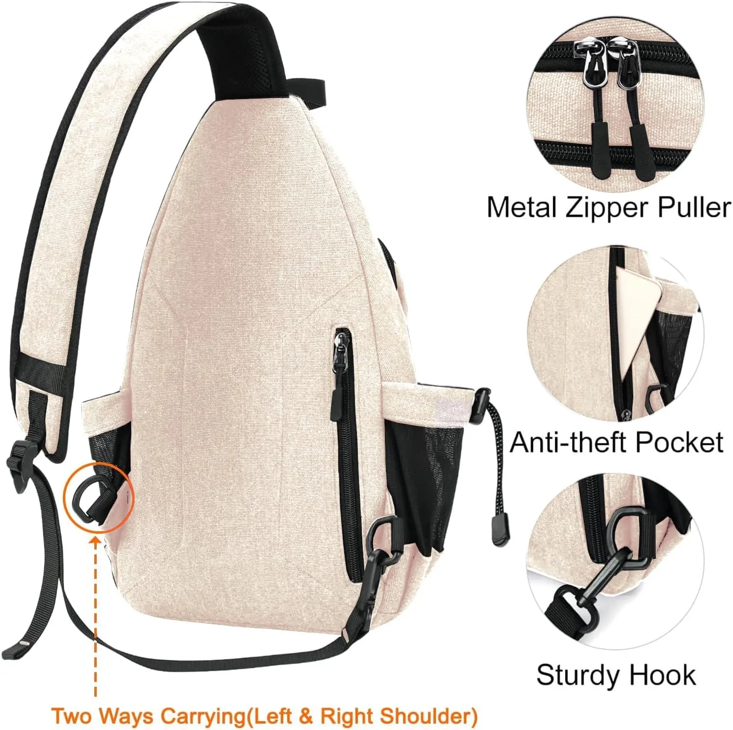 MOSISO Sling Backpack,Canvas Crossbody Hiking Daypack Bag with Anti-theft Pocket