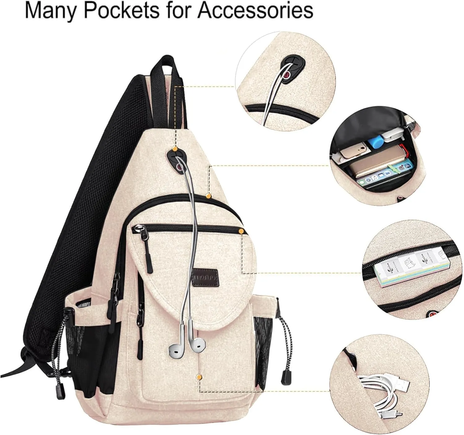 MOSISO Sling Backpack,Canvas Crossbody Hiking Daypack Bag with Anti-theft Pocket