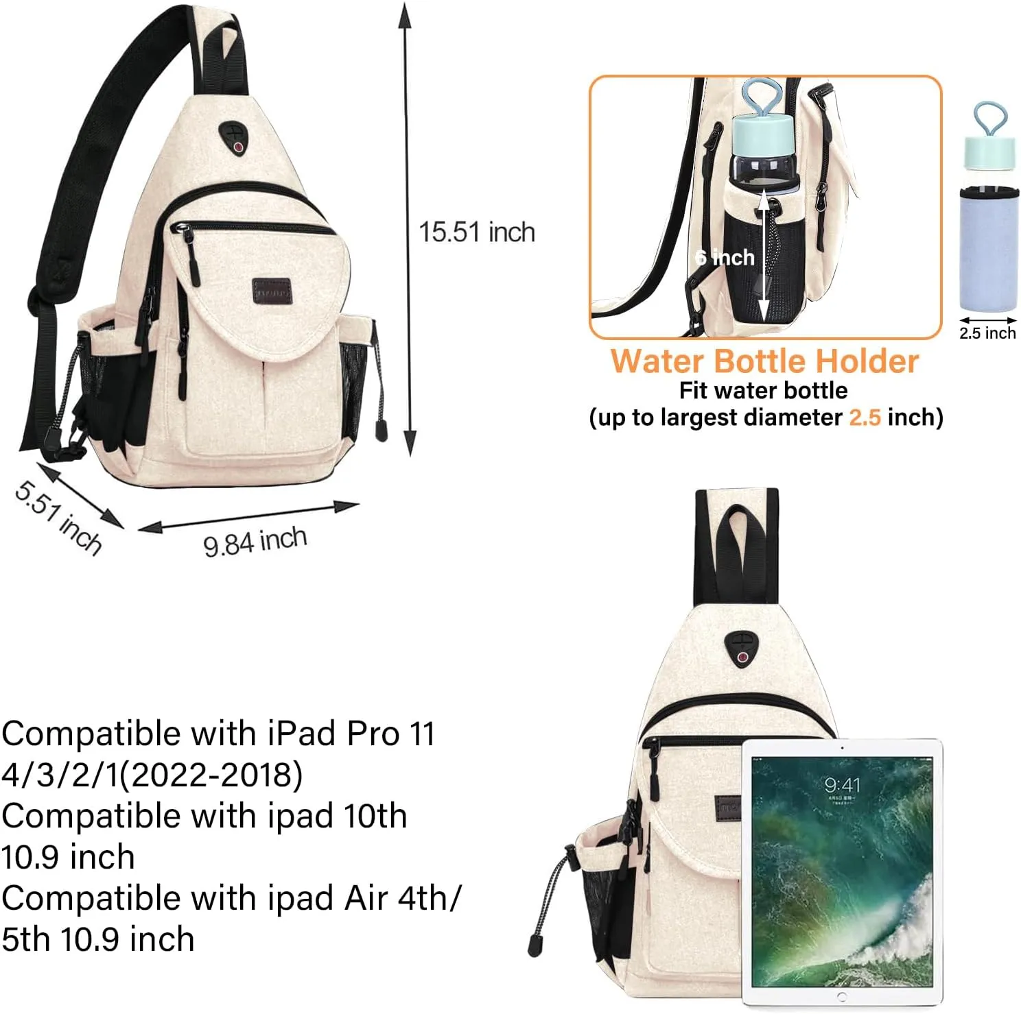 MOSISO Sling Backpack,Canvas Crossbody Hiking Daypack Bag with Anti-theft Pocket