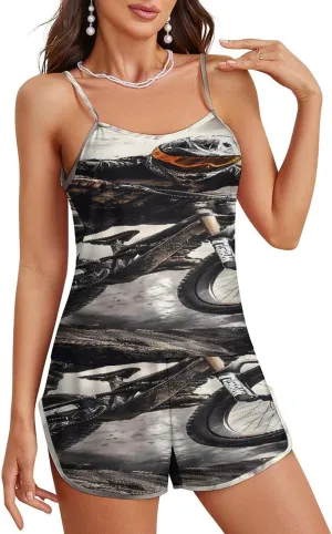 Mountain Bike Rider Women's Strap Pajama Set Silk Pajamas for Summer