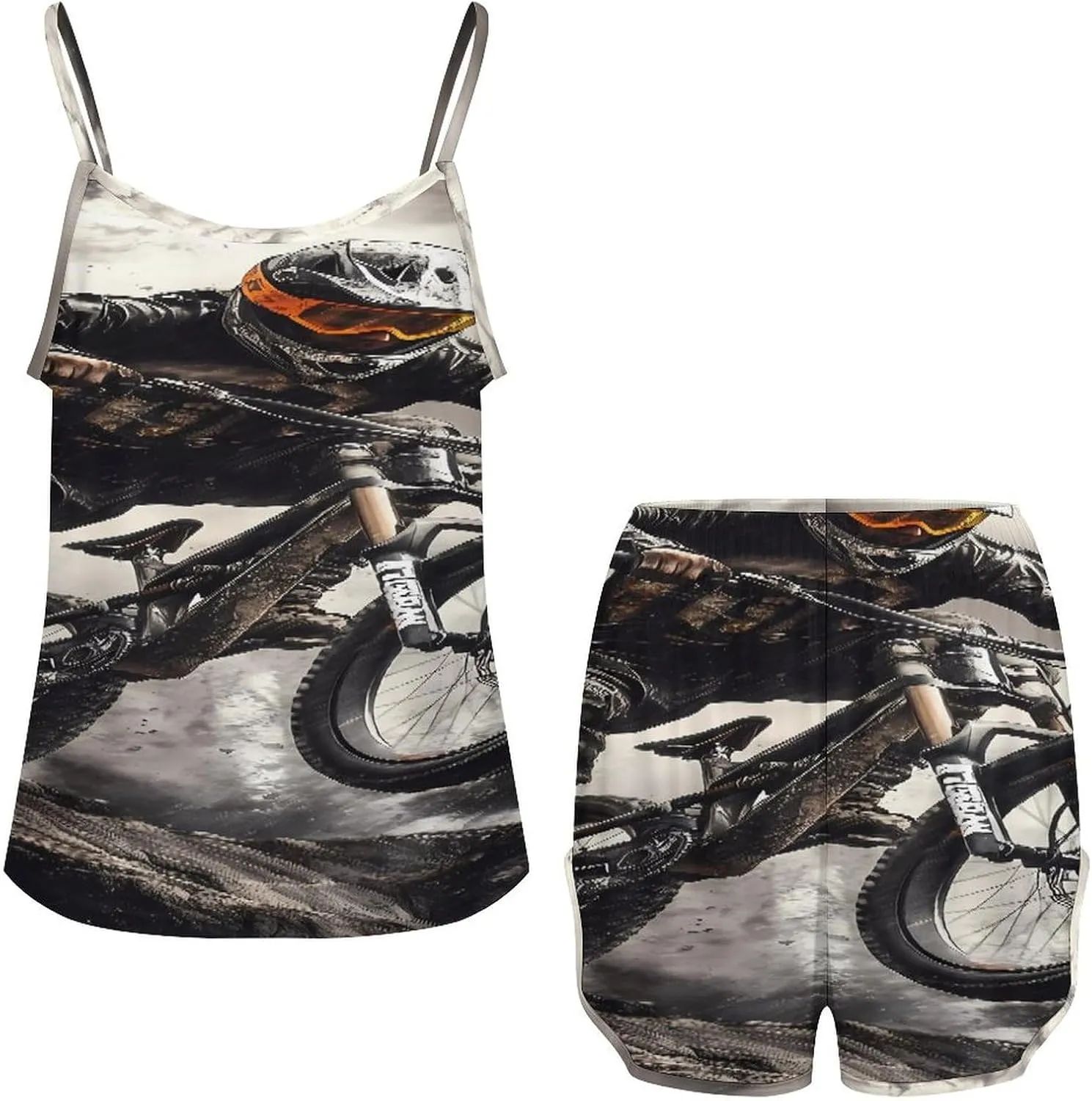 Mountain Bike Rider Women's Strap Pajama Set Silk Pajamas for Summer