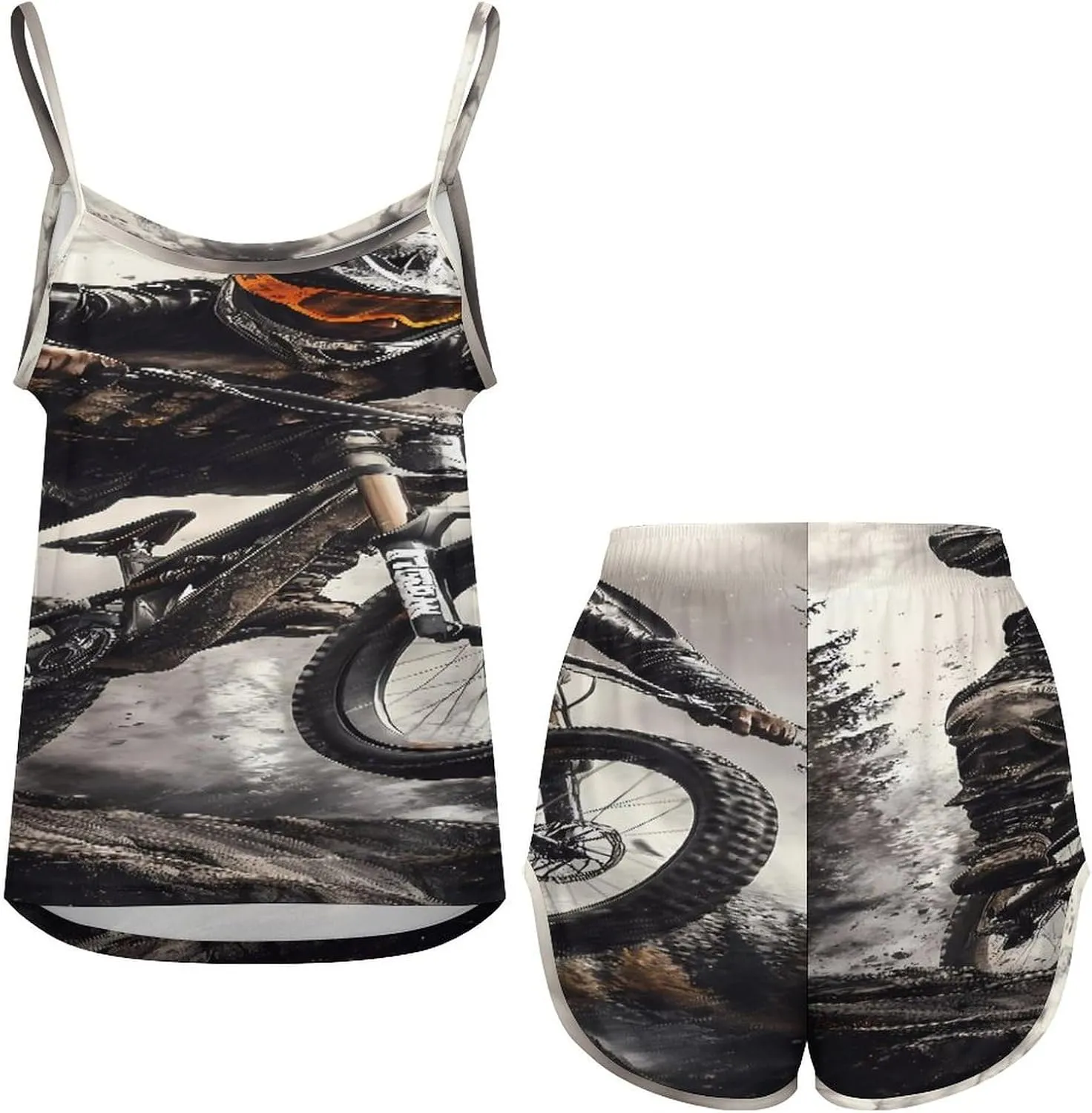 Mountain Bike Rider Women's Strap Pajama Set Silk Pajamas for Summer